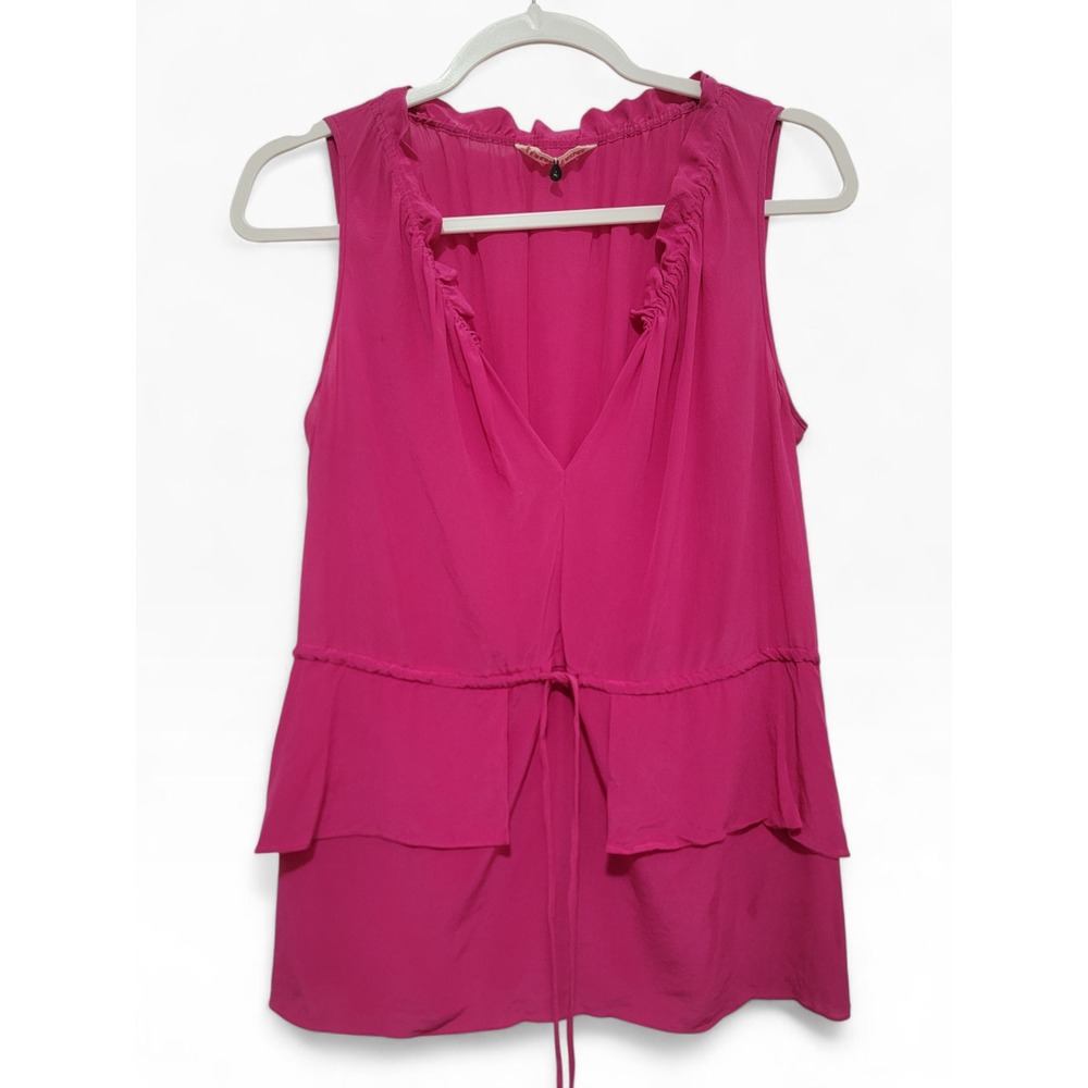 Rebecca Taylor 100% Silk Pink Ruffle V-Neck Tiered Peplum Blouse Top Size 4